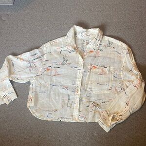 Banana Republic Ranch Desert Patterned Sheer Cropped Button-Up Shirt sz Med